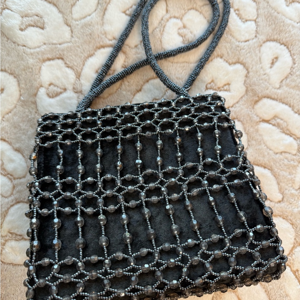 Vintage Mid-Century Black Beaded Women's Bag